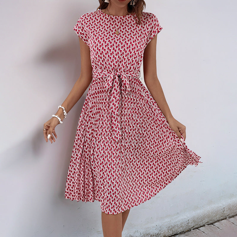 Damen Midikleid mit raffiniertem Taillengürtel und verspieltem Muster W&W Mode
