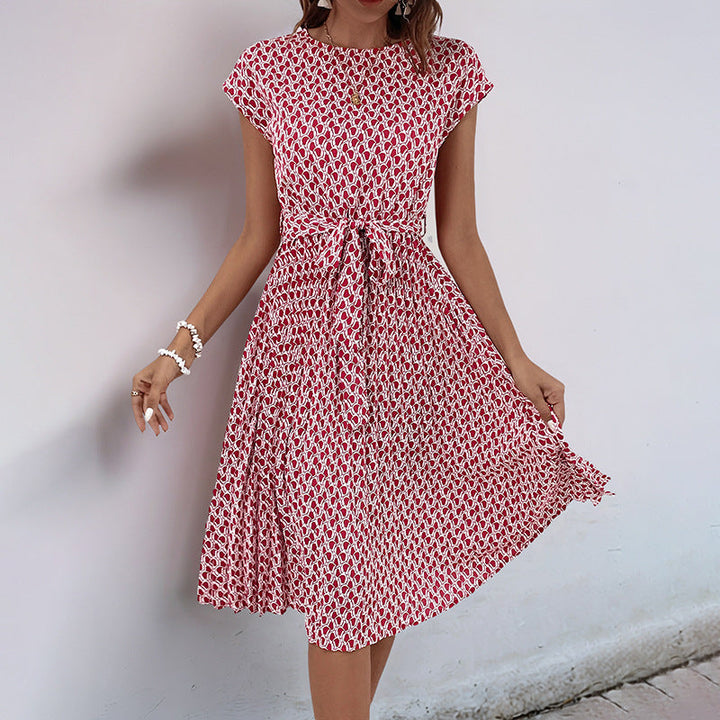 Damen Midikleid mit raffiniertem Taillengürtel und verspieltem Muster W&W Mode