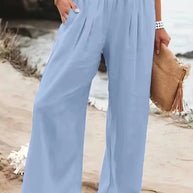 Damen Lange, weite Leinenhose mit elastischem Bund WW