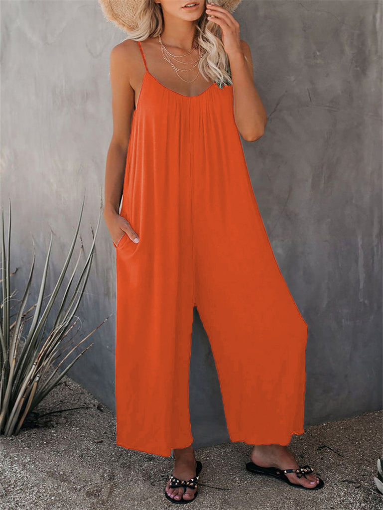 Damen Lässiger Jumpsuit mit weitem Schnitt und praktischen Taschen WW