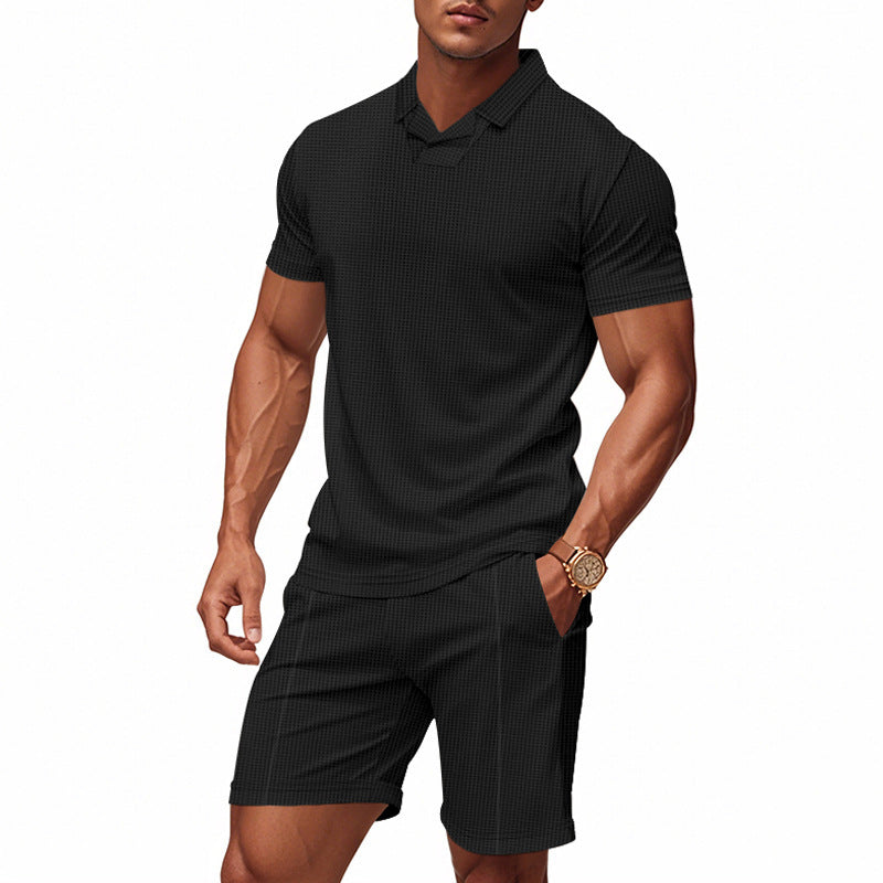 Herren modisches Polo und Shorts-Set mit strukturiertem Design WW