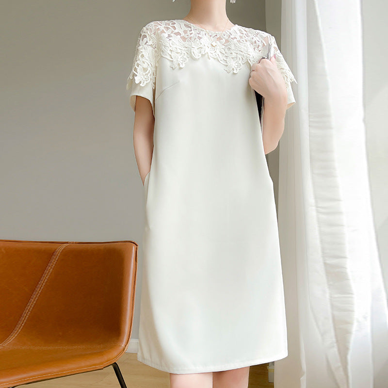 Damen Elegantes Spitzenkleid mit Kurzarm und Taschen WW