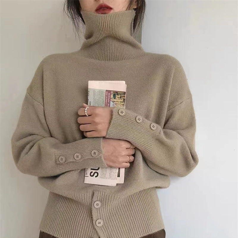 Damen Rollkragenpullover mit Knopfdetails und lässigem Schnitt WW