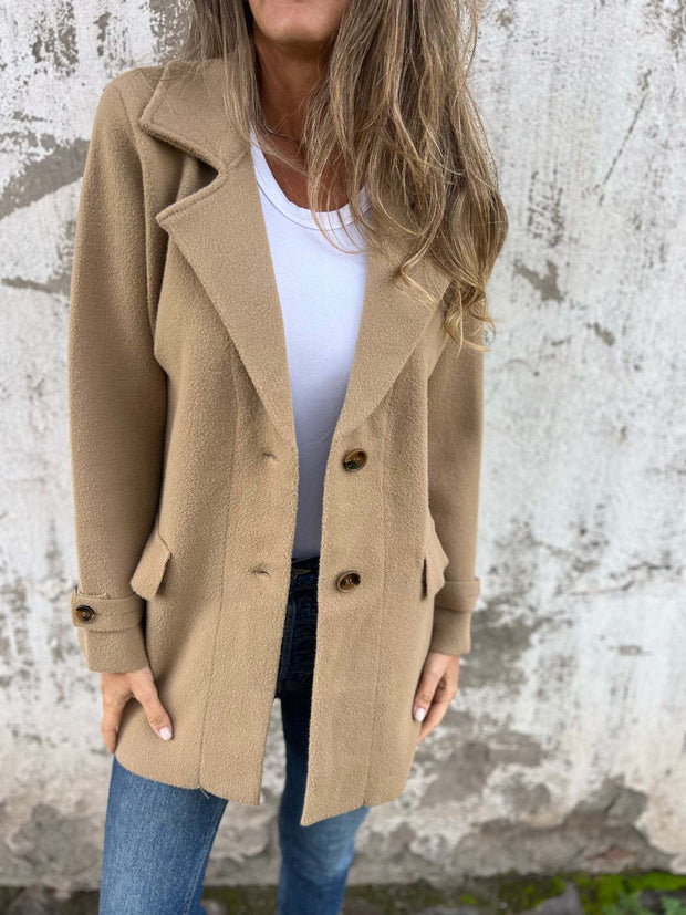 Damen Übergroßer Wollmantel mit modischem Revers und praktischen Taschen WW