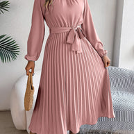 WW | Elegante Stehkragen Taillierter Plissierter Langer Rock kleines Kleid