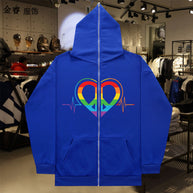 Damen sportlicher Kapuzenpullover mit buntem Herzmotiv und praktischen Taschen WW