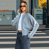 Damen sportlicher Strickpullover mit modischem Streifenmuster WW