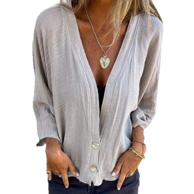 Damen Wickelbluse mit Knopfverschluss und leichtem Stoff WW
