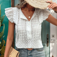 Damen Bluse mit Rüschendetails und dekorativer Lochstickerei WW