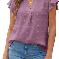 Damen Bluse mit dekorativem Spitzenbesatz und Knopfdetails WW