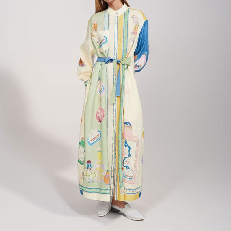 Damen Langes Hemdkleid mit kunstvollem Druck und Taillengürtel WW