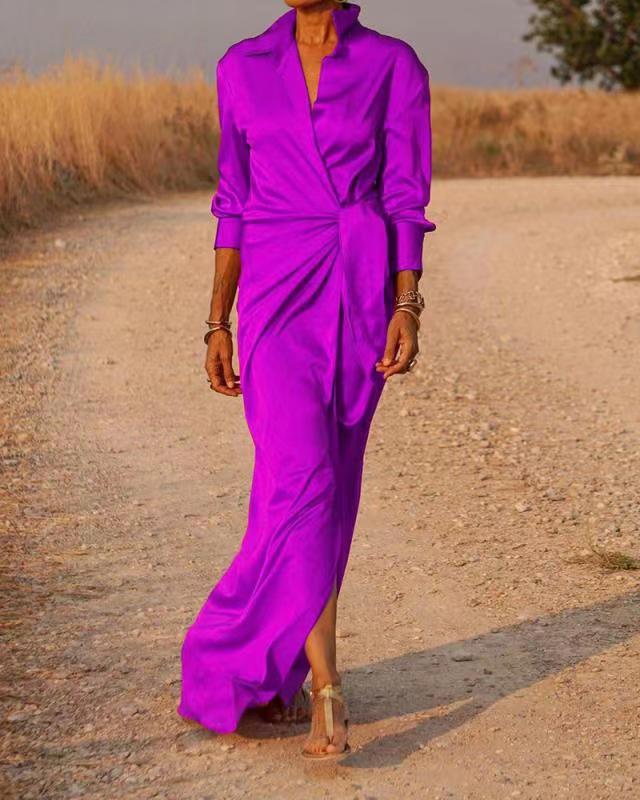 W&W Mode | Schnürung Hohe Taille Geteilter Bodenlanger Kleid