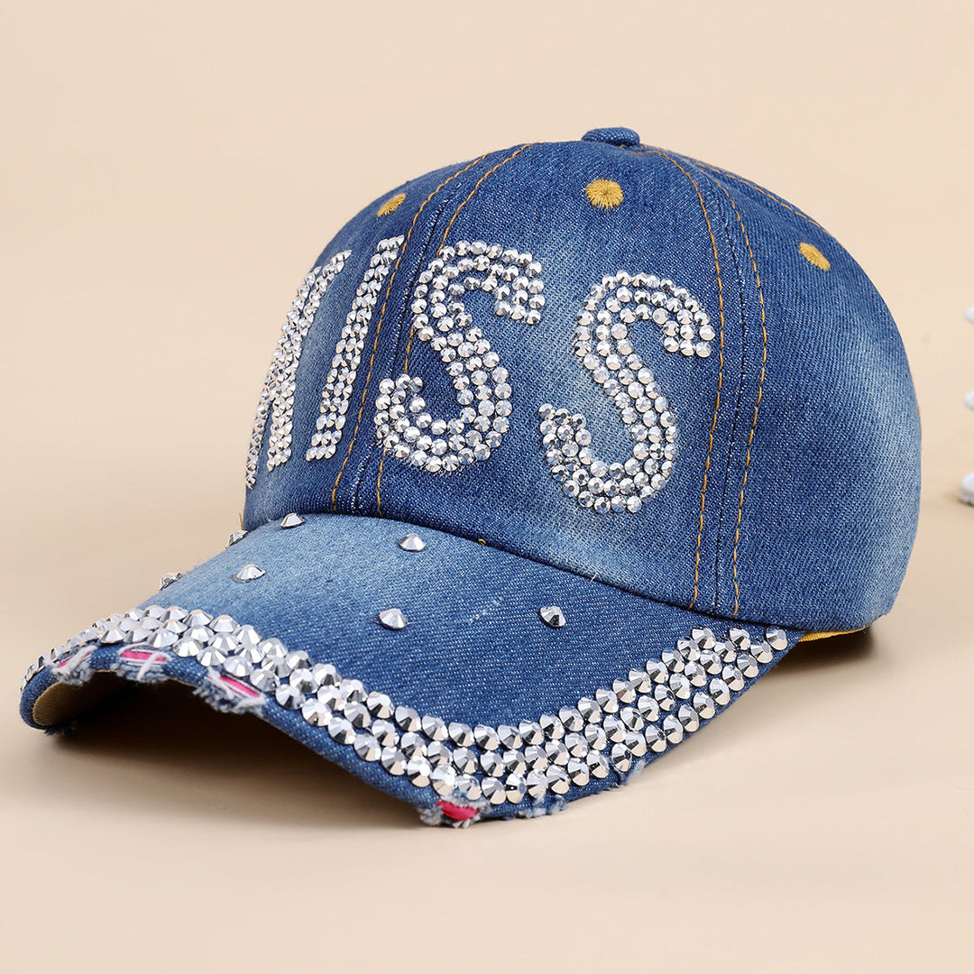 Damen funkelnde Baseballkappe aus hochwertigem Denim mit Strassverzierungen W&W Mode
