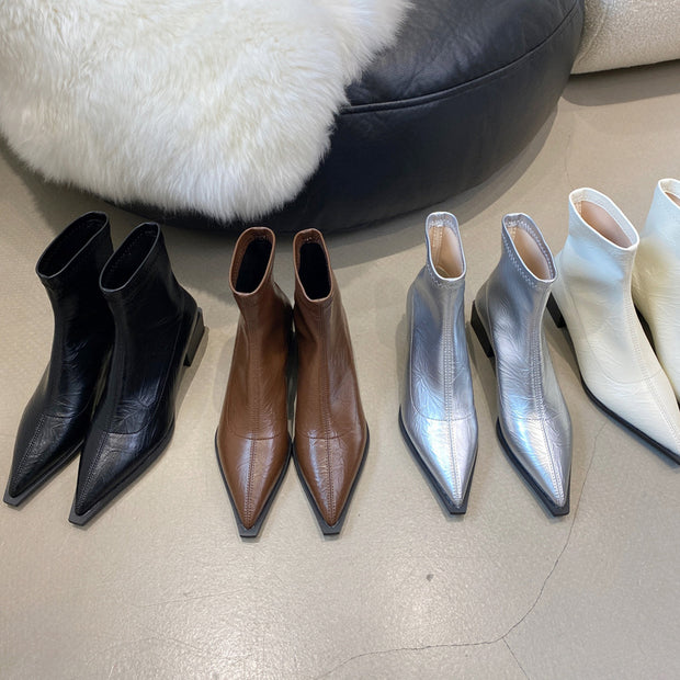 Damen Ankle Boots mit spitzer Zehenpartie und elegantem Blockabsatz WW