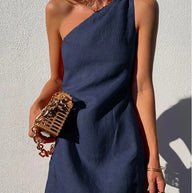 WW | Einfarbiges Slim Fit One-Shoulder Pendelkleid
