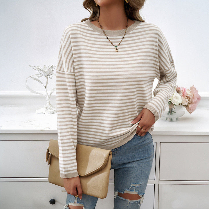 Damen lässiger Streifenpullover mit farbigen Akzenten W&W Mode