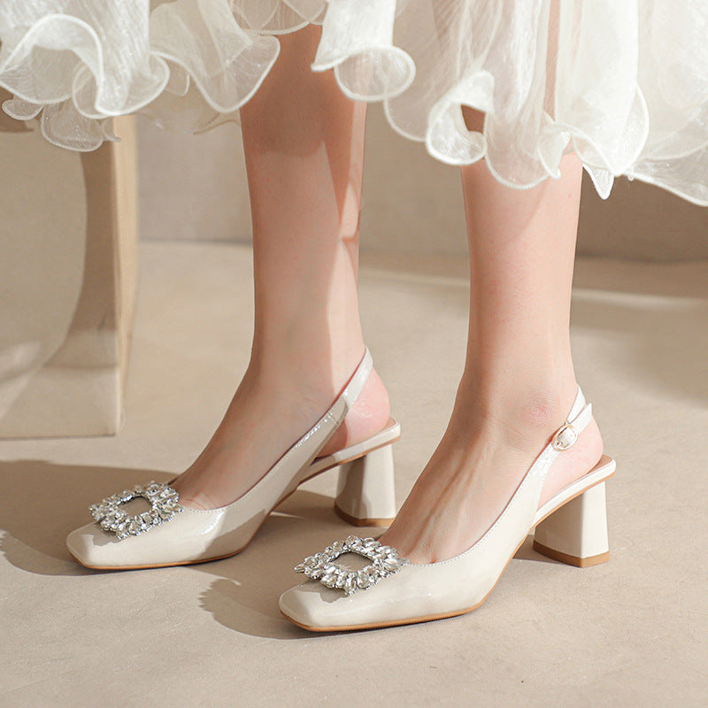 Damen Slingback Blockabsatz Pumps mit funkelnder Verzierung WW