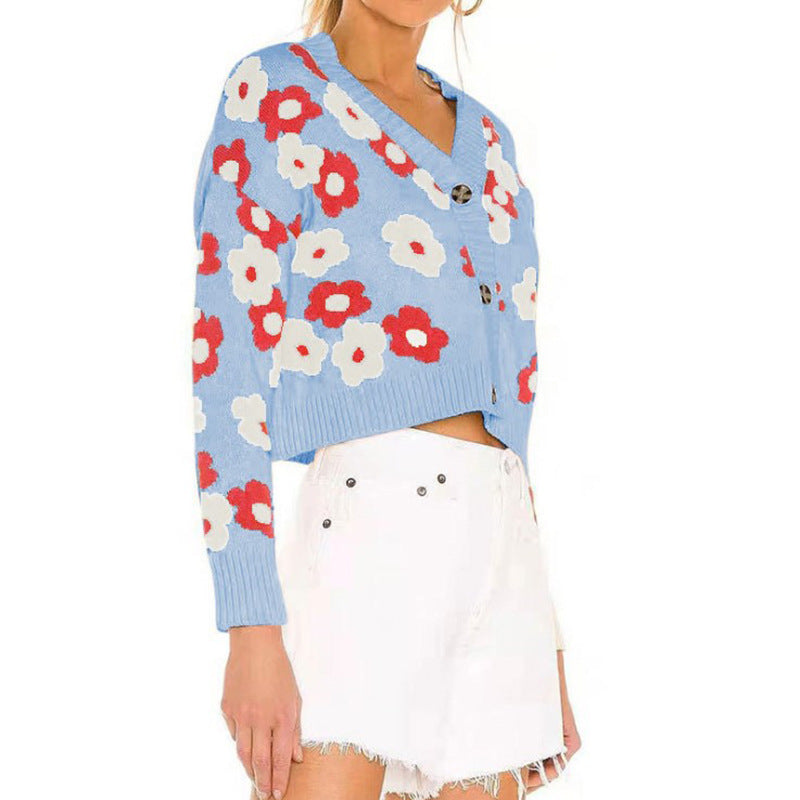 Damen Strickjacke mit floralen Mustern und dekorativen Knöpfen WW