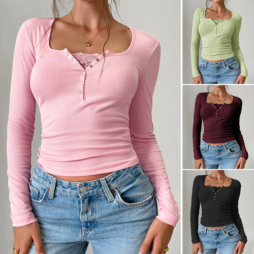 Damen Langarmshirt mit Knopfleiste und Rippstruktur WW