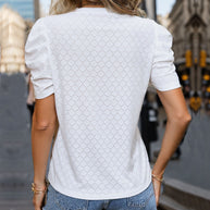 Damen elegante Bluse mit Spitzendetails und Puffärmeln WW