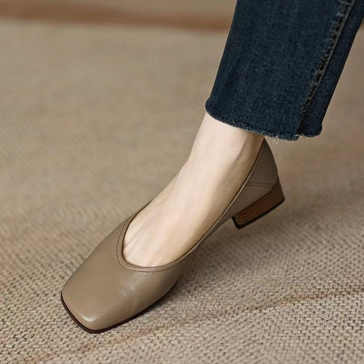 Damen elegante Blockabsatz-Ballerinas aus weichem Leder W&W Mode
