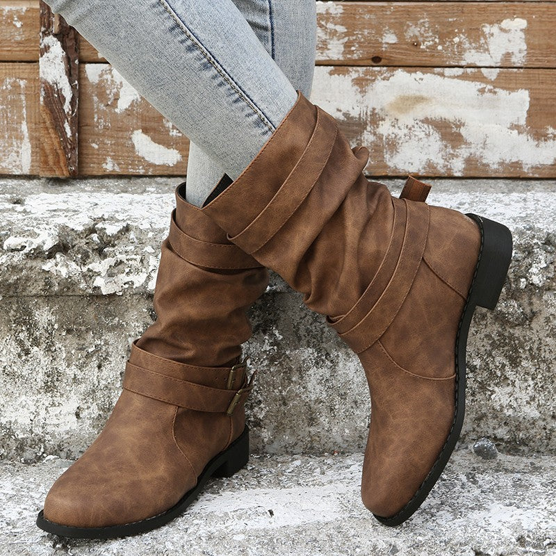 Damen Robuste Stiefel mit modischen Schnallen und lässigem Design WW