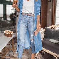 Damen Schicke lange Veloursjacke mit offenem Schnitt WW