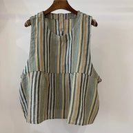 Damen Relaxed Fit Ärmelloses Leinenoberteil mit Seitentaschen WW