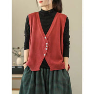 Damen Strickweste mit Knopfdetails und tiefem V-Ausschnitt WW