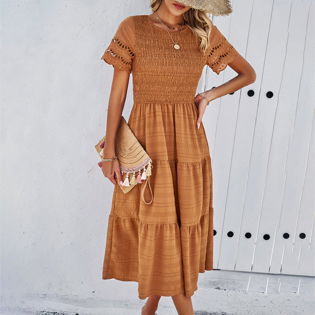 Damen Midikleid mit Puffärmeln und elastischem Oberteil W&W Mode