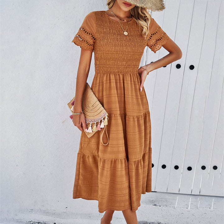 Damen Midikleid mit Puffärmeln und elastischem Oberteil W&W Mode
