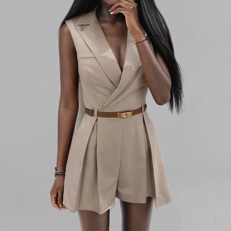 Damen Eleganter Trägeranzug mit Taillengürtel WW