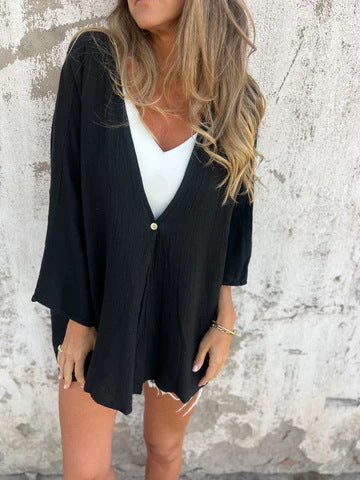 Damen lässiger Kimono mit tiefem V-Ausschnitt und weit geschnittenen Ärmeln W&W Mode