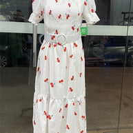 WW | Bedrucktes, taillenbetontes U-Ausschnitt Elegantes Kleid