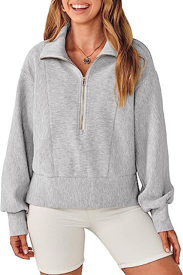 Damen sportlicher Fleece-Pullover mit Reißverschluss und lässigem Schnitt WW