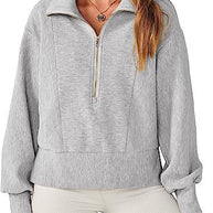 Damen sportlicher Fleece-Pullover mit Reißverschluss und lässigem Schnitt WW