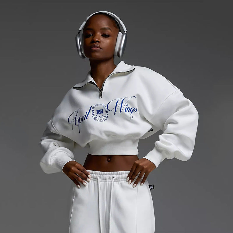 Damen Sportliches Cropped Sweatshirt und lässige Freizeithose Set WW