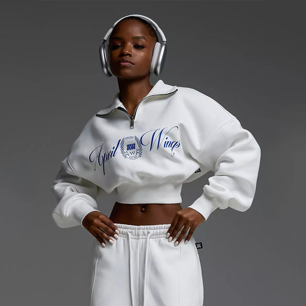 Damen Sportliches Cropped Sweatshirt und lässige Freizeithose Set WW