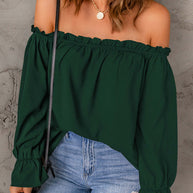 Damen schickes Off-Shoulder Oberteil mit Rüschendetails und elastischen Bündchen WW