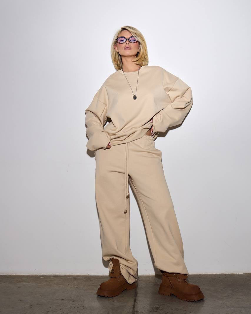 Damen Bequemer und stylischer Oversize Sweat-Anzug mit elastischem Bund WW
