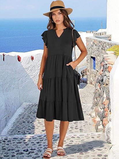 Damen Freizeit-Maxikleid mit überraschenden Rüschendetails und praktischen Taschen WW