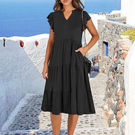 Damen Freizeit-Maxikleid mit überraschenden Rüschendetails und praktischen Taschen WW
