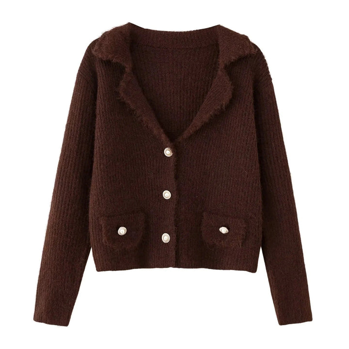 Damen modische Wohlfühl-Strickjacke mit elegantem Kragen und praktischen Taschen W&W Mode