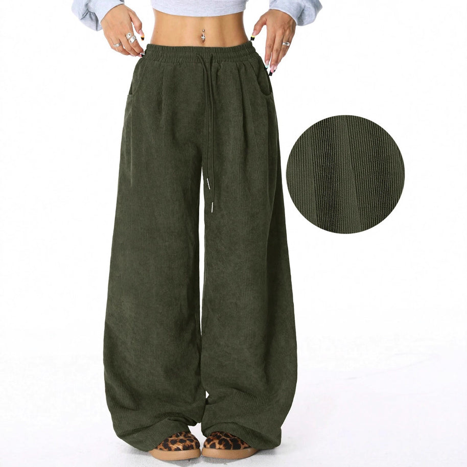 Damen Weite Freizeithose aus Rippmaterial mit elastischem Bund und praktischen Taschen WW