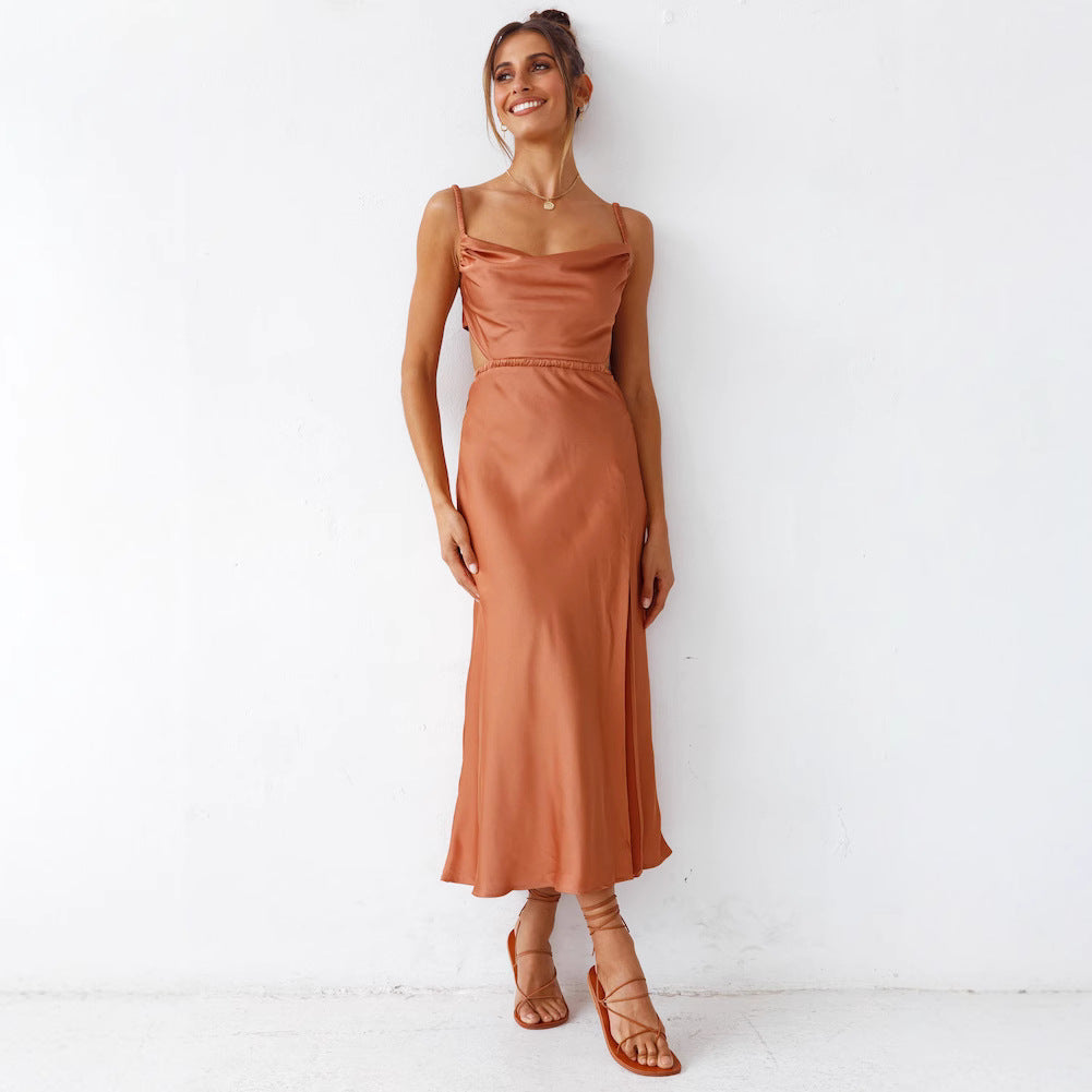 Damen Satin-Midikleid mit raffinierten Rüschendetails und elegantem Tragekomfort WW
