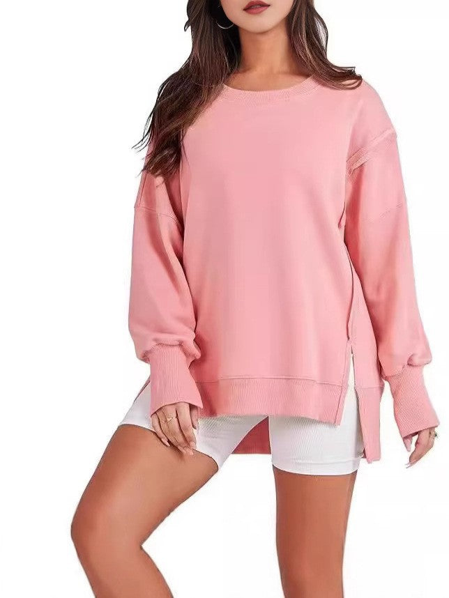 Damen lässiger Oversized Sweatshirt mit seitlichen Schlitzen WW