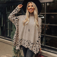Damen lässiges Oversized-Pullover mit animalischem Muster und hohem Kragen WW