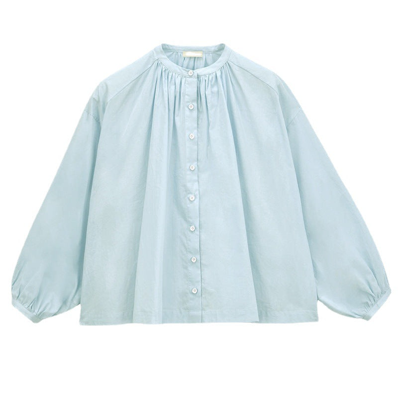 Damen Bluse mit hohem Kragen und eleganter Knopfleiste WW