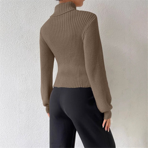 Damen Strickpullover mit Trendigem Cut-Out und Hohem Kragen WW