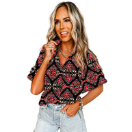 Damen Blumengemusterte Freizeitbluse mit lockerer Passform WW